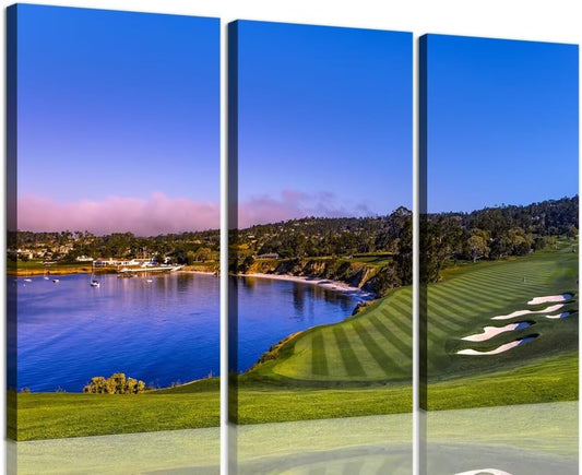 USA Monterey California Pebble Beach Golf Course Wall Art for Living Room Bedroom Bathroom Home Decorations Golf Club Pictures Posters Framed Artwork Canvas Prints Ready to Hang(20''W x 40''H x3)