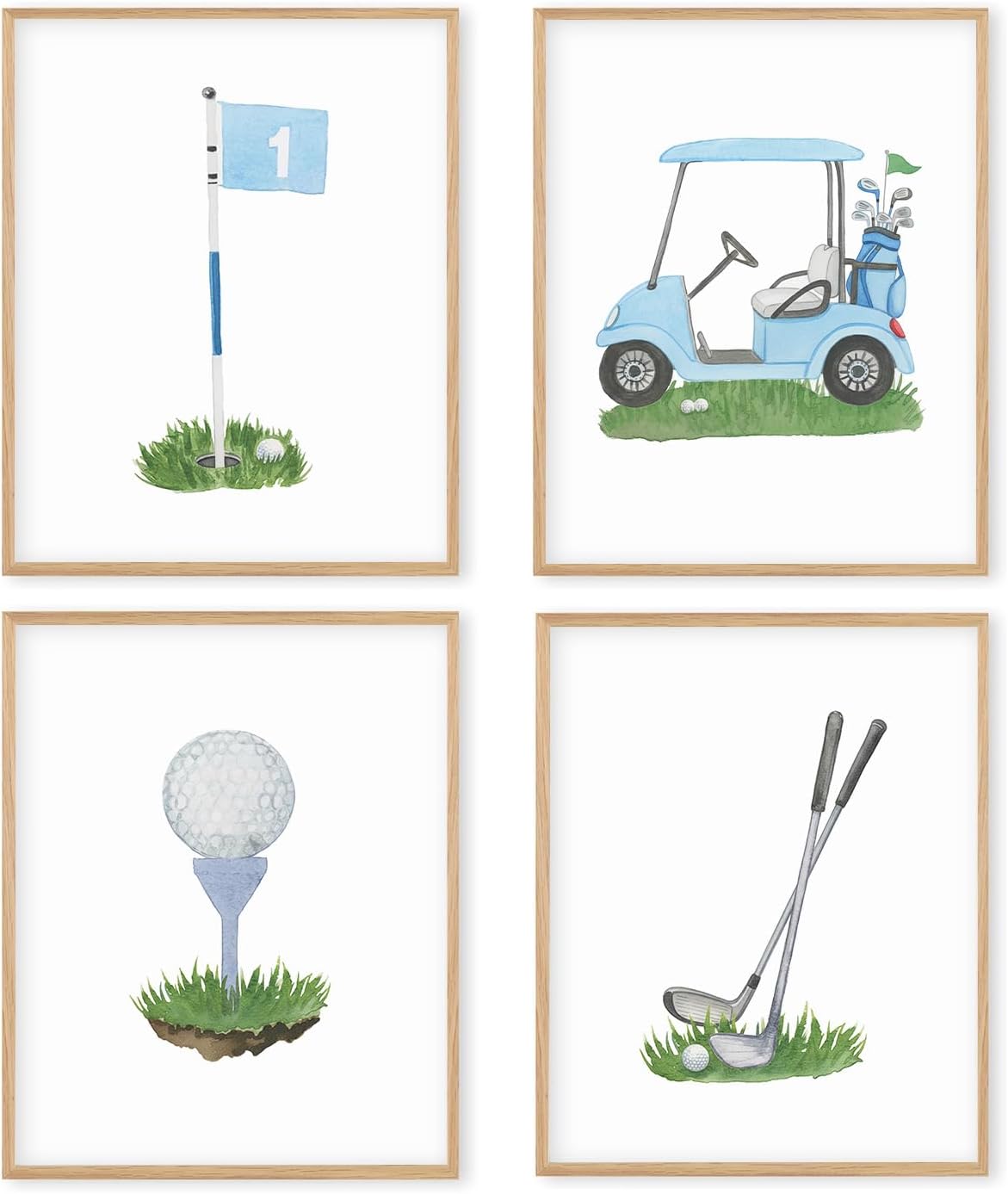 Boat Wades Golf Course Wall Art Prints Set of 4, Golfer Gifts for Women Men, Retro Golf Cart Club Golfing Posters Pictures Wall Decor for Home Bedroom Living Room Office, 8x10 Unframed