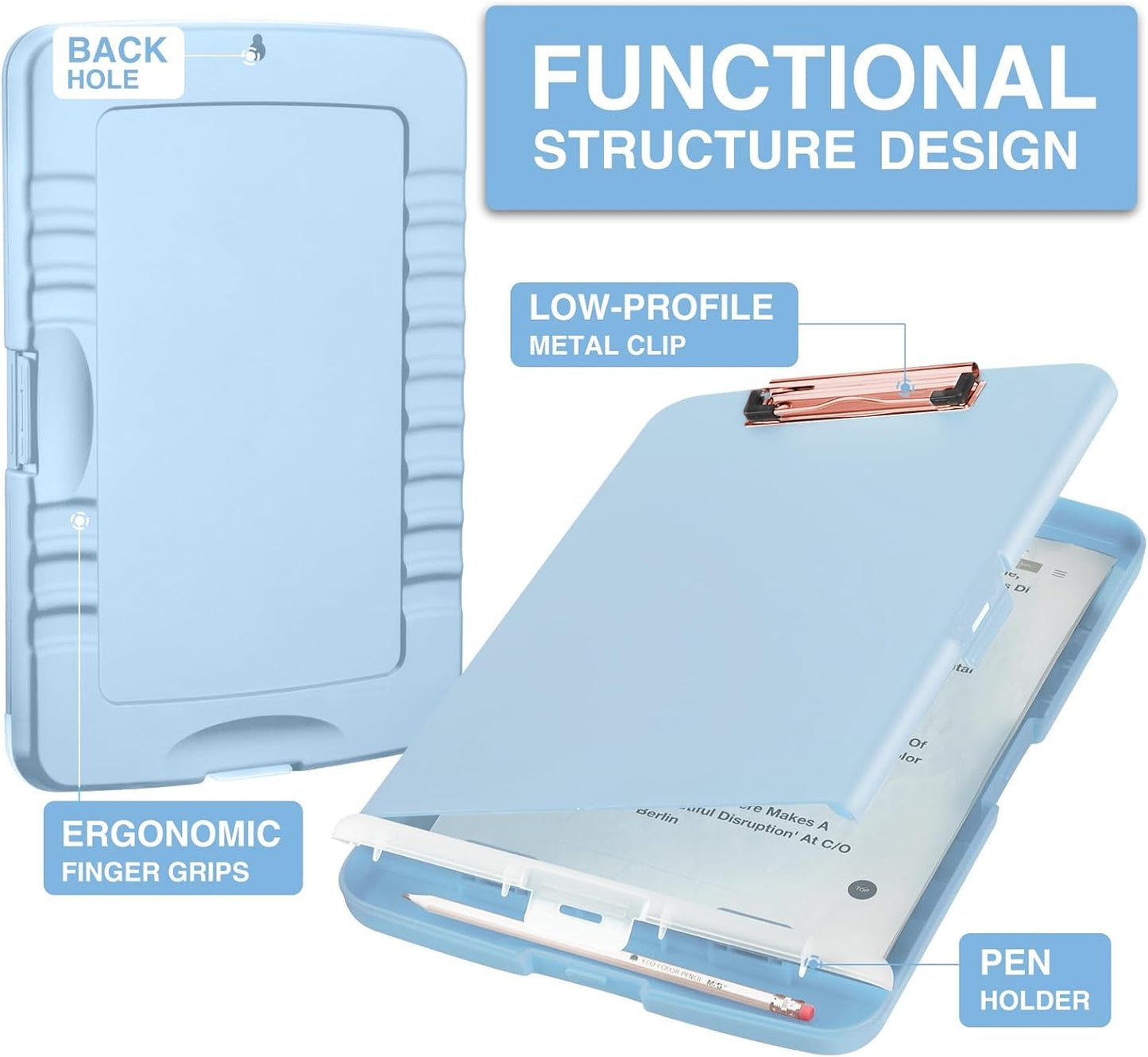 Sooez Clipboards with Storage, High Capacity Clip Boards 8.5x11 with Pen Holder, Heavy Duty Plastic Paper Organization Folder Cases, Letter / A4 Size for Nurse Teachers, School & Office Supplies