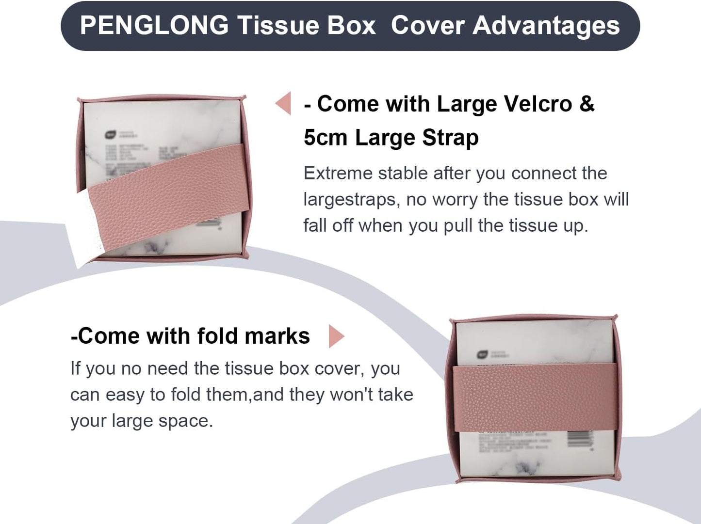 Tissue Box Cover 5X5X5'' PU Leather Tissue Holder Square Tissue Cube Box Organizer for Bathroom Vanity Countertop, Car, Night Stands, Office, Home, Kitchen (2Pack, Pretty Pink)