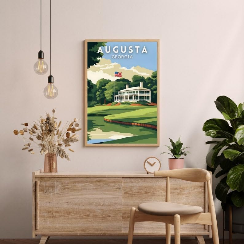 Nationcog Augusta Georgia Golf Poster, Vintage Travel Wall Art Print, Retro Southern Golf Landscape Decor, Classic Artwork Gift for Men or Golf Enthusiasts (Unframed) (12x18)