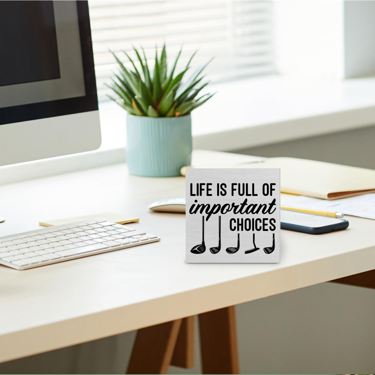 Rustic Life is Full of Important Choices Wooden Box Sign Desk Decor, Golf Life Wood Block Sign Home Tabletop Shelf Desk Decoration, 5 X 5 Inches