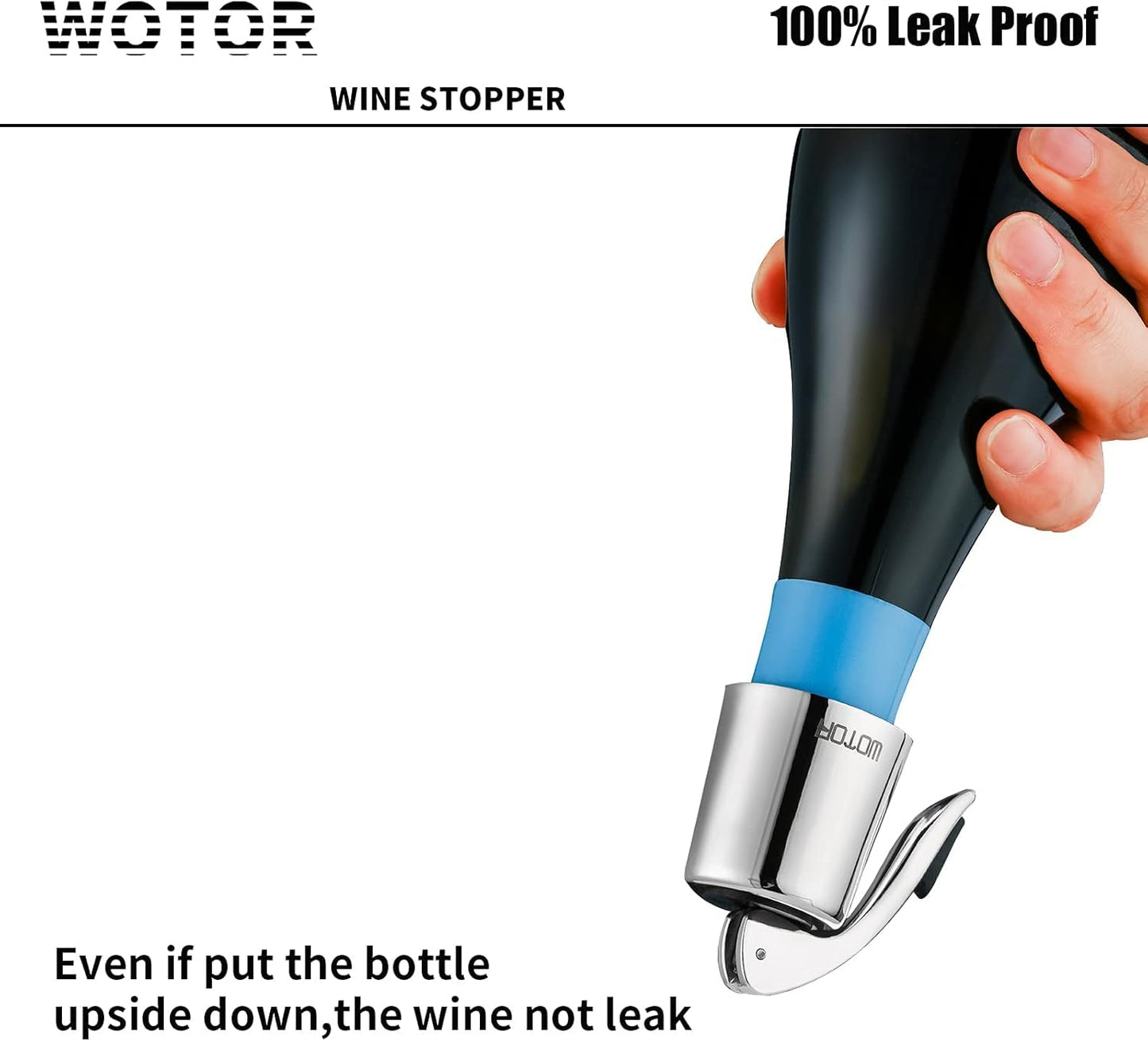 WOTOR Wine Stoppers Stainless Steel Wine Bottle stopper Plug with Silicone Reusable Wine Saver Leak proof Keep Fresh Silver 6 pack