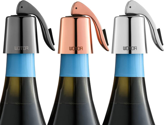 WOTOR Wine Stoppers Stainless Steel Wine Bottle stopper Plug with Silicone Reusable Wine Saver Leak proof Keep Fresh Triple Color 3 pack