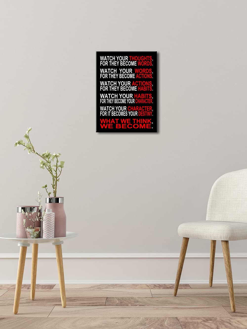 Pyradecor Watch Your Thoughts Motivational Classroom Poster Modern Canvas Prints Wall Art Paintings Ready to Hang for Office Living Room Home Decorations Stretched Pictures Artwork