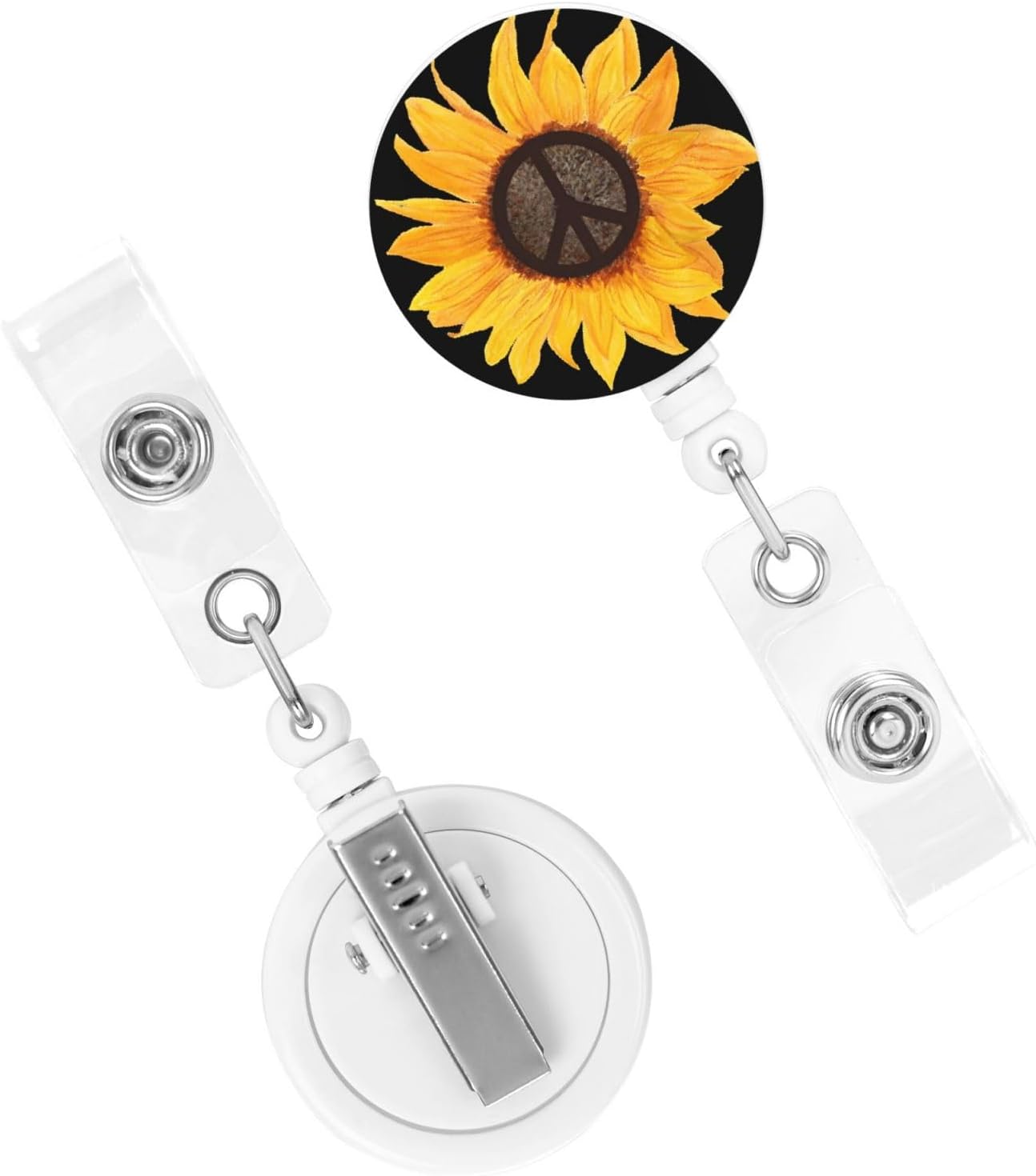 Peace Sign Sunflower Flower Badge Reels Retractable Badge Holder with Clip for Id Name Tag Office Worker Student Teacher Nurse Doctor