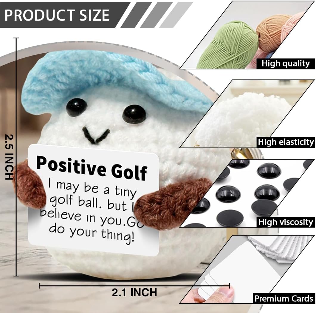 Positive Crochet Doll Golf Gifts for Men Dad Fathers Coach Mini Crochet Golf with Positive Card Father's Day Christmas Birthday Gifts Men Golfers Funny Home Office Desk Decor