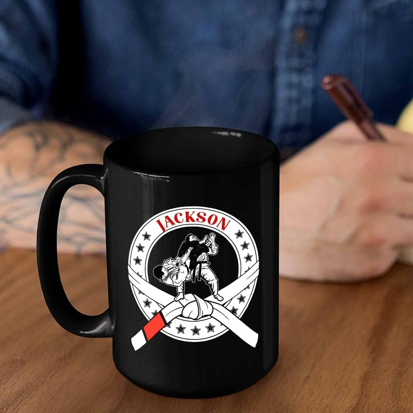 Personalized Name Black Coffee Mugs, Customized Jiu-jitsu Ceramic Mug 11 Oz 15 Oz, Brazilian Jiu-jitsu Coffee Cup Gifts For Friend Team