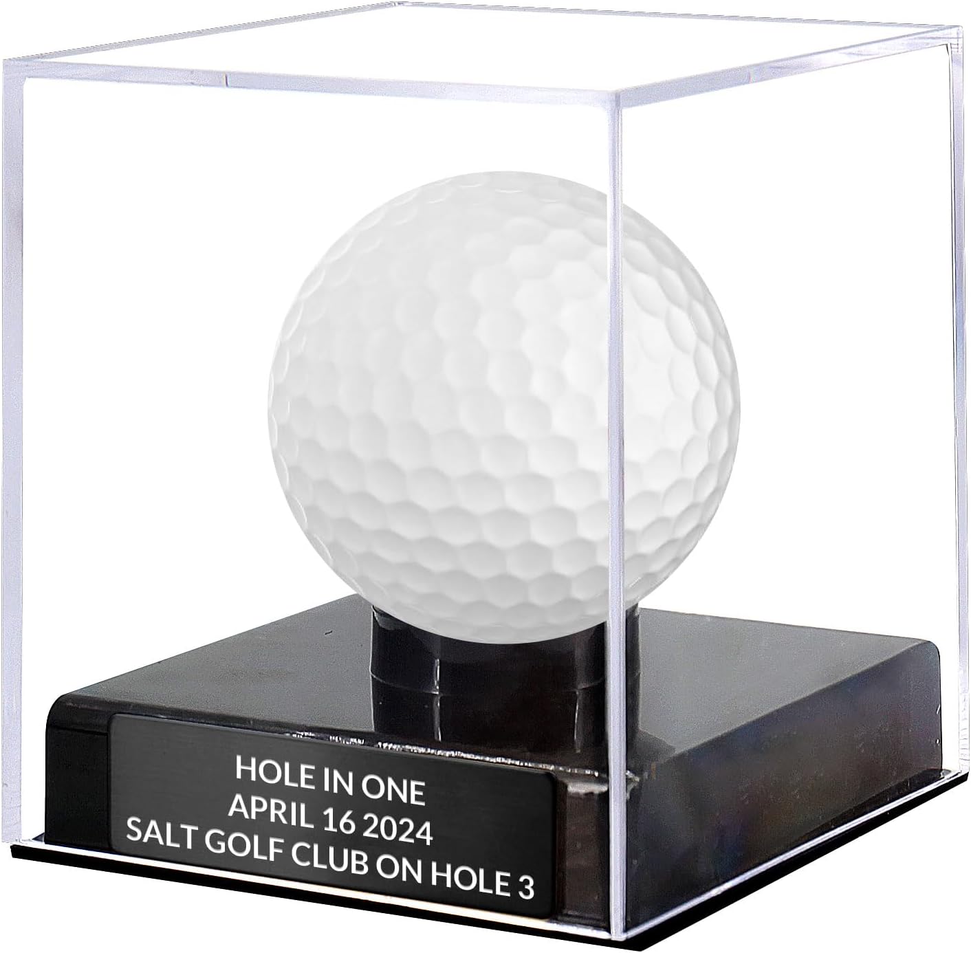 Custom Golf Ball Display Case Acrylic Golf Ball Holder Case Laser Engraved Plaque Showcase Your Cherished Golf Ball Memorabilia (Black)
