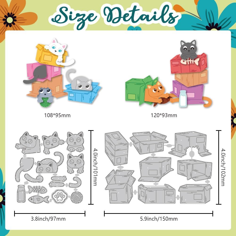 Cardboard Cat Cutting Dies Kitty Playing Scene Card Making Die Cuts Carbon Steel Stencils Scrapbooking Embossing Template Dies for DIY Craft Album Cat Lover Birthday Festival Gift Decor