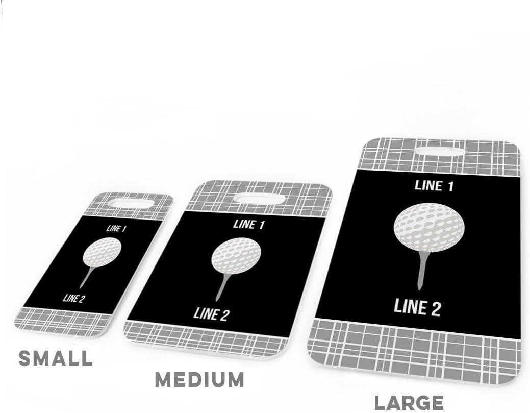 ChalkTalkSPORTS Golf Luggage & Bag Tag | Personalized Team with Golf Ball | Standard Lines on Back | Large | Gray/Black