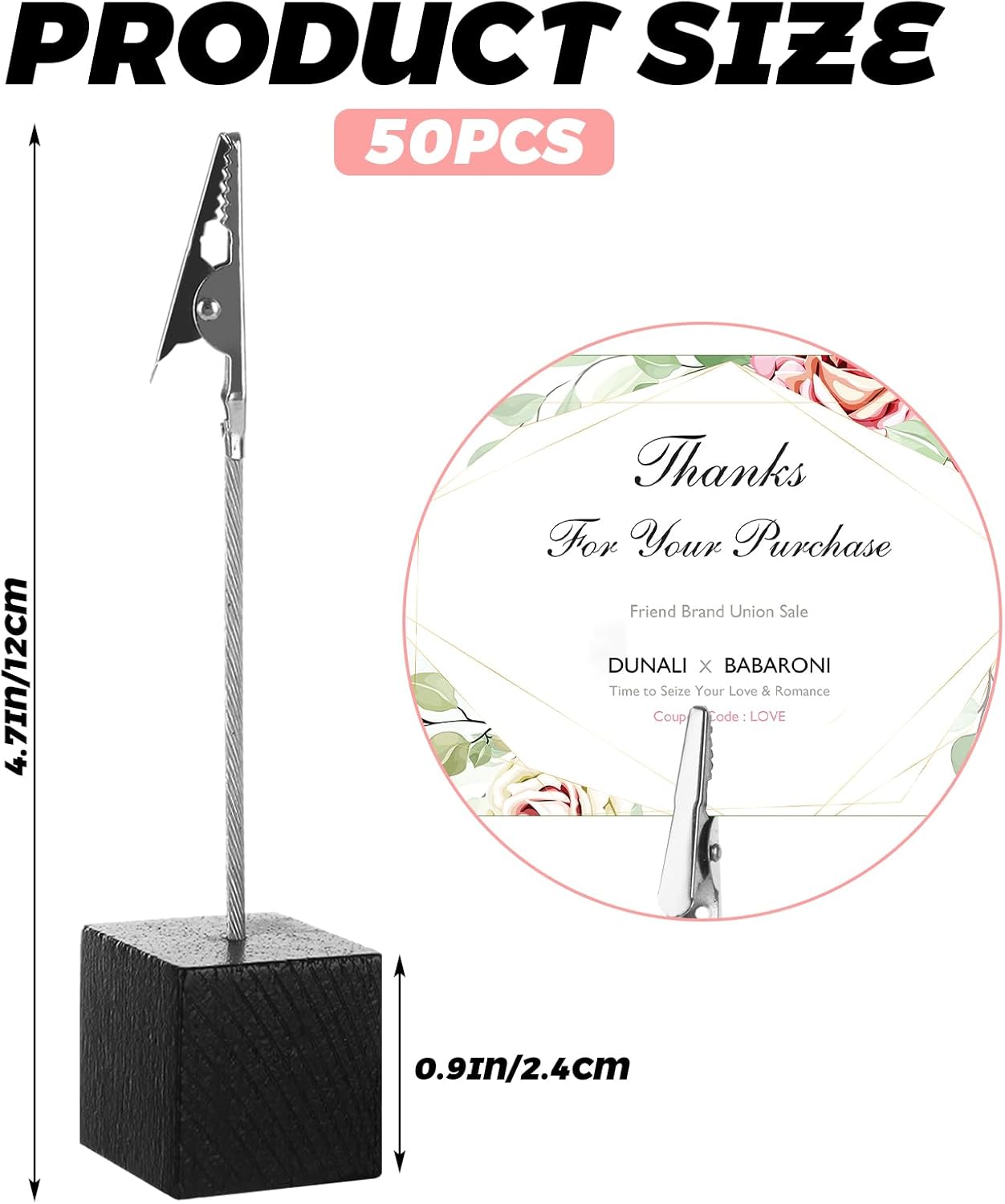 50 Pcs Place Card Holder Cube Photo Clips Holder with Alligator Clip, 4.7 x 1 Inch Table Number Holders Cube Base Memo Clips Holders for Displaying Pictures Number Card Wedding Party (Black)