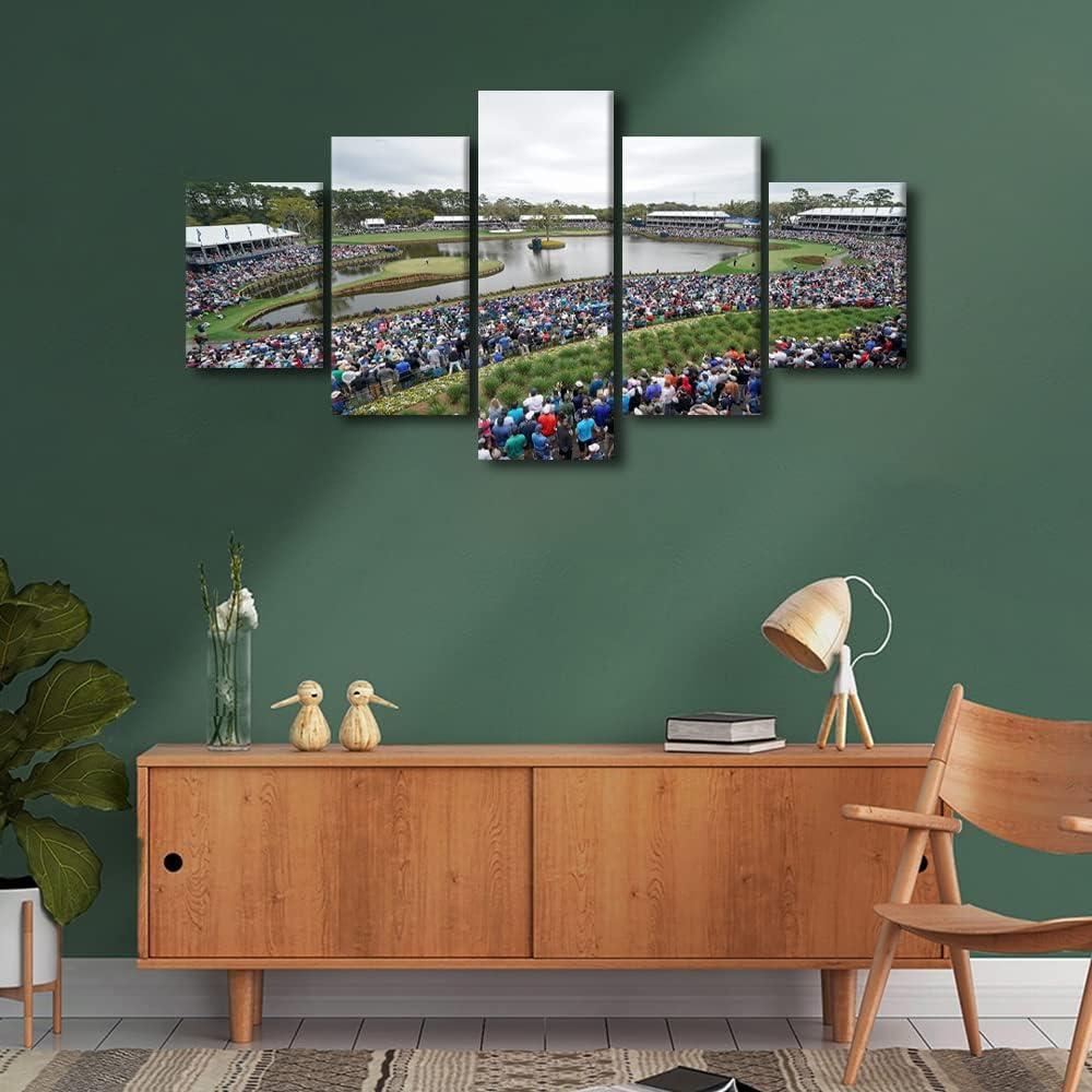 5 Panel American Florida Wall Art Canvas Prints TPC Sawgrass Golf Course Pictures Home Decor Mural Artwork for Living Room Bedroom Office Wall Decorations Painting Framed Ready to Hang - 60"W x 32"H