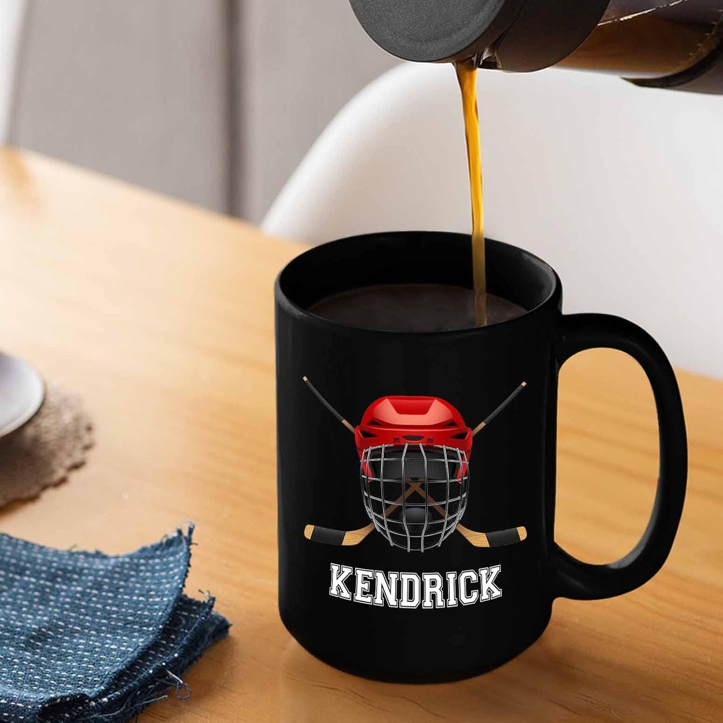 Personalized Hockey Coffee Mug 11 Oz, 15 Oz - Black Ceramic Mug Gifts for Men, Women Fans - Customized Name, Ice Hockey Travel Mug