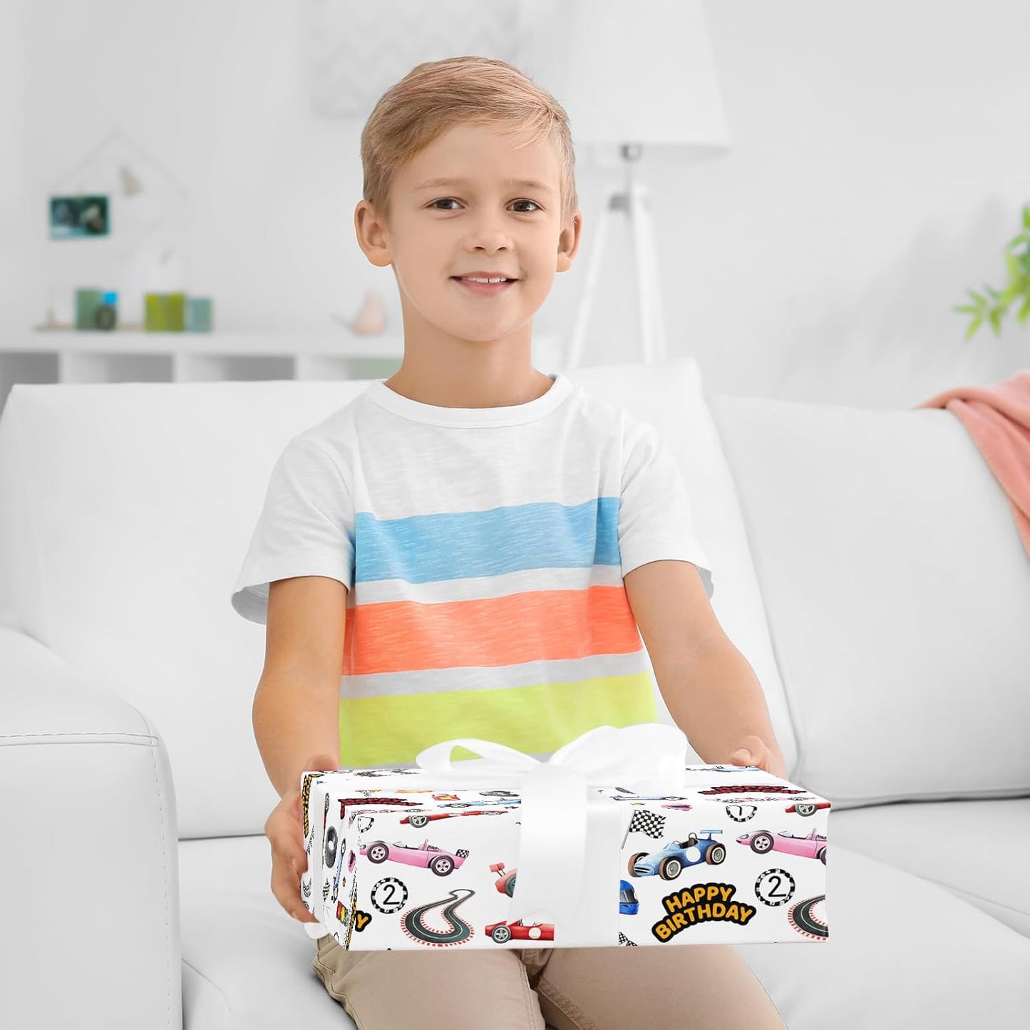 Vnaaem Reversible Vintage Race Car Wrapping Paper Roll for Kid's Boy's - Black & White Checkered Flag Gift Wrap for Birthday, Holiday, Fathder's Day, Baby Shower - 17 in x 20 ft(Total 28.5sq.ft)