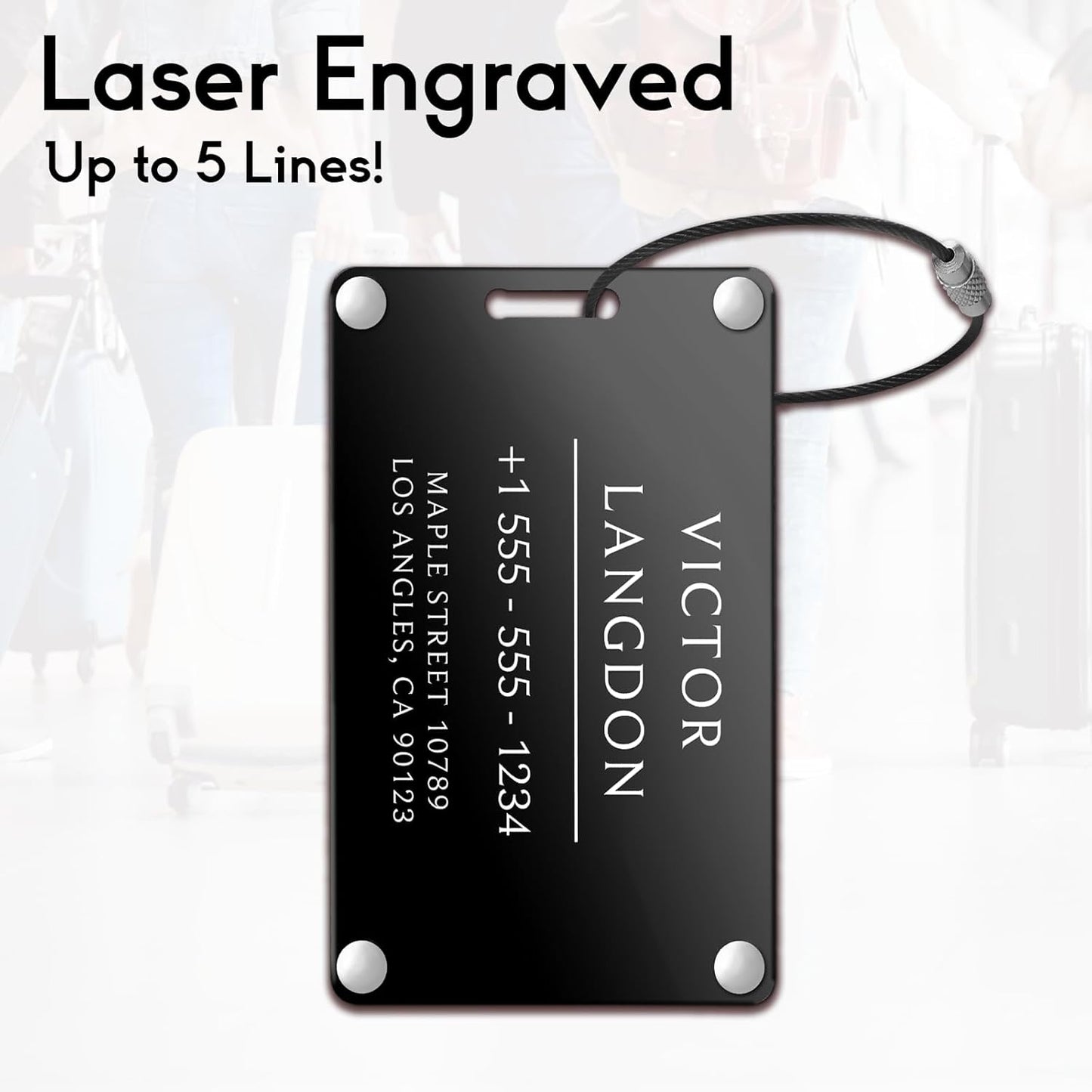 Personalized Luggage Tags for Suitcases - Aluminum Custom Luggage Tags for Backpacks & Bags, Sturdy, Waterproof & Heavy Duty (Black/Card-Sized)