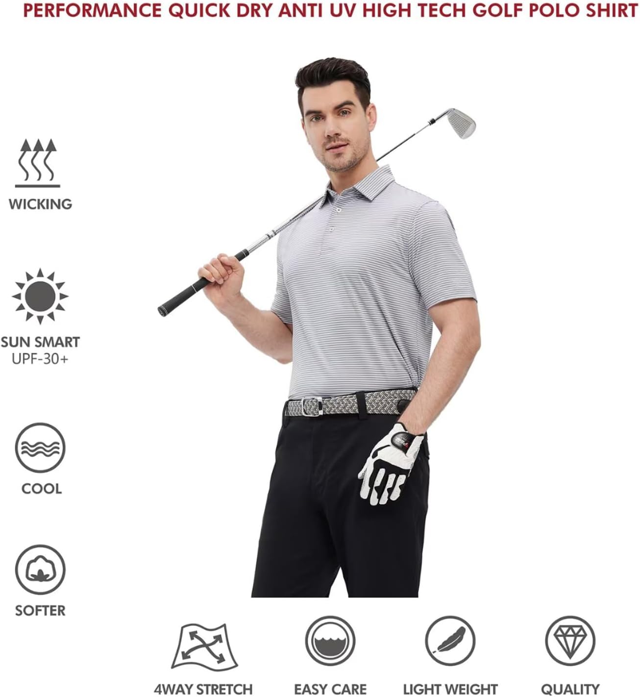 Golf Shirts for Men Dry Fit Short Sleeve Print Performance Moisture Wicking Polo Shirt