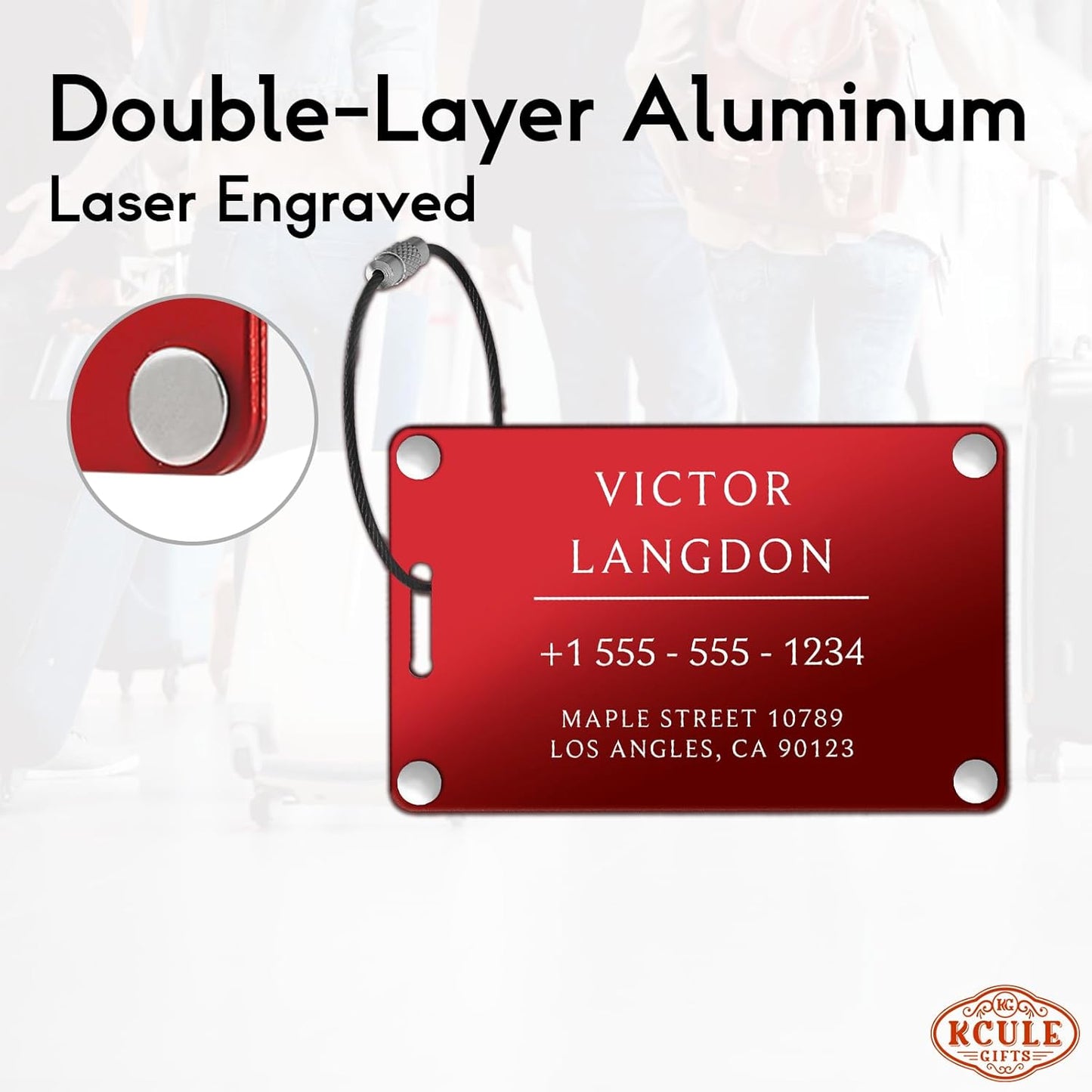 Personalized Luggage Tags for Suitcases -Aluminum Custom Luggage Tags for Backpacks & Bags, Sturdy, Waterproof & Heavy Duty (Red/Card-Sized)