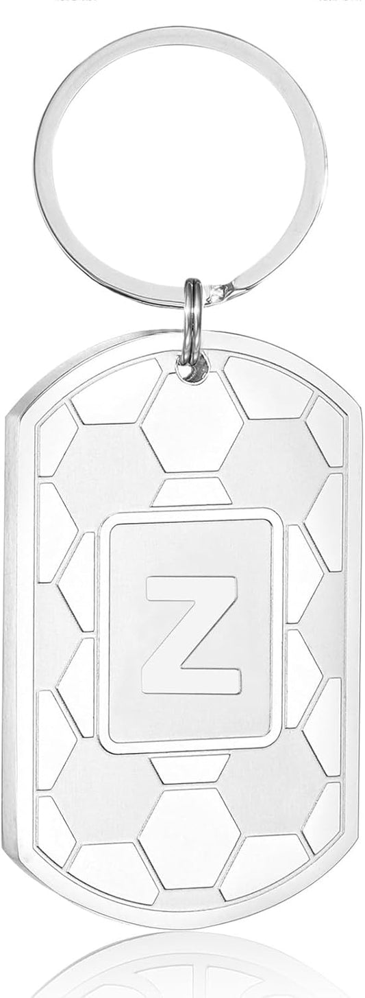 Initial Keychain Gifts for Men,Soccer Dog Tag Mens Keychains for Men Him Dad