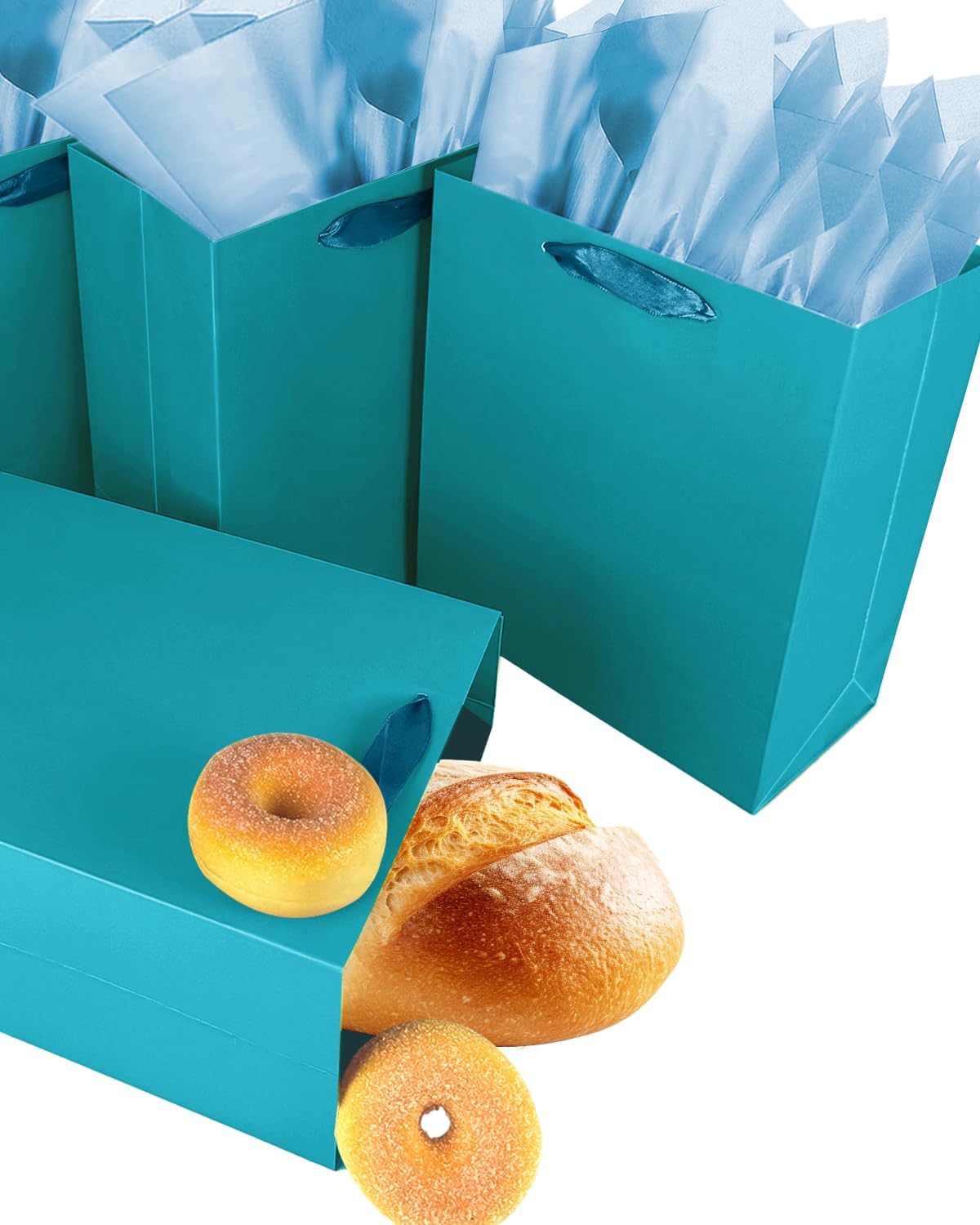 Gcardist Denim Blue Gift Bags with Tissue Paper for Wedding, Birthday, Party Supplies-7.9"x4.3"x9.6" Medium Size Cardboard Gift Bags（16pcs Bags +32pcs Tissue Paper ）