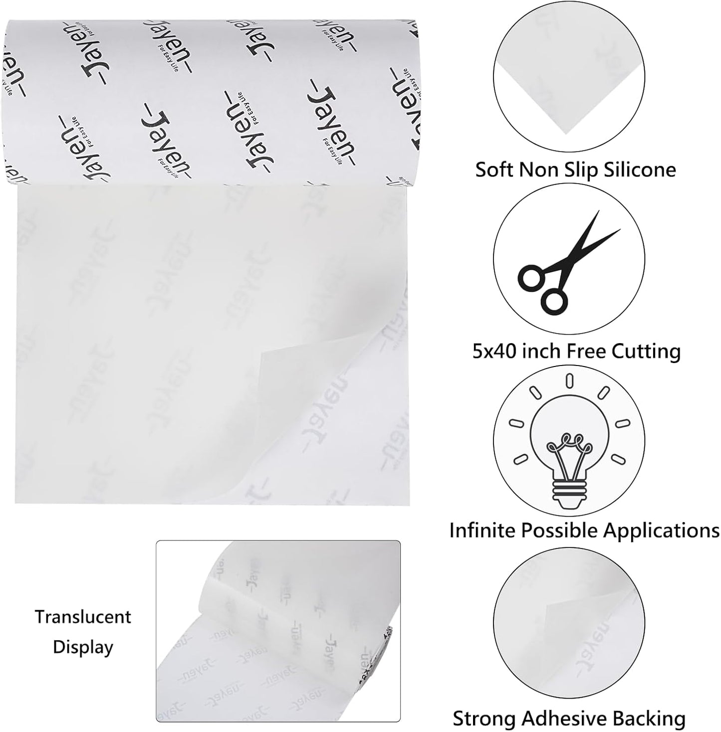 Non Slip Self Adhesive Silicone Cuttable Furniture Pads - 5x40 inch Anti-Sliding Rubber Floor Protectors for Any Furniture and Appliances