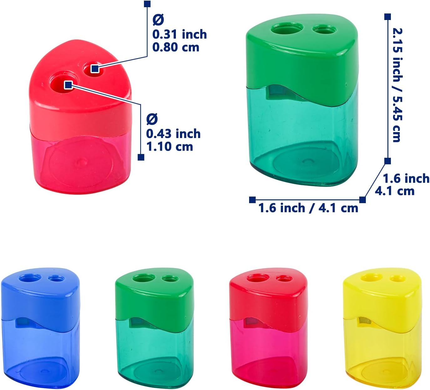 AUSTARK 24Pcs Pencil Sharpener Manual, Assorted Color Small Dual Hole Pencil Sharpeners Bulk with Lid for School Office Home (Triangle-24)