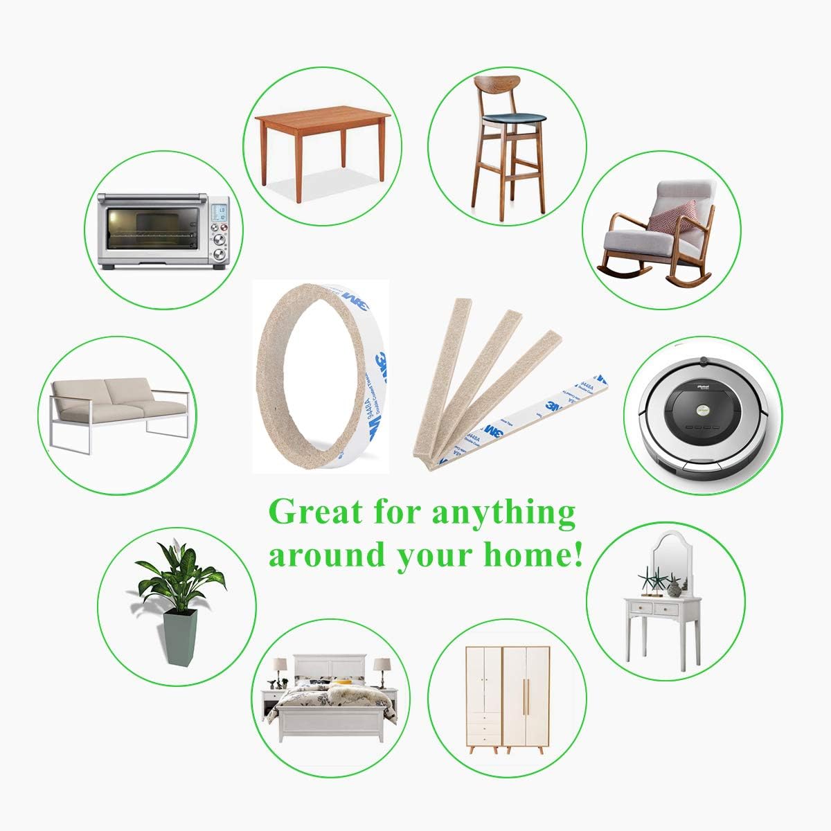 Furniture Felt Pads Strips 20pcs Pack 1/2 x 6 Inches Self Adhesive Beige Furniture Pads Anti Scratch Felt Pads Heavy Duty 3mm Floor Protector for Chair Feet for Hardwood Floor