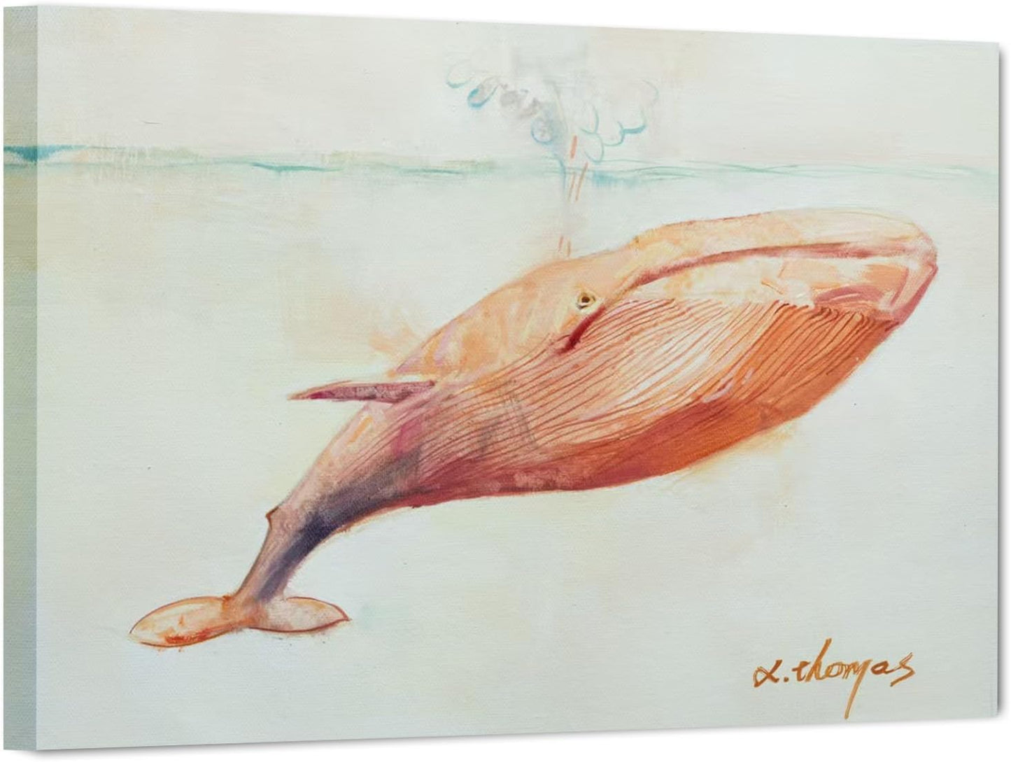 JZLDZS Pink Whale Wall Art Coastal Bathroom Decor Framed Nautical Pictures Ocean Animal Canvas Painting Print for Bedroom Nursery, 12x16 Inch