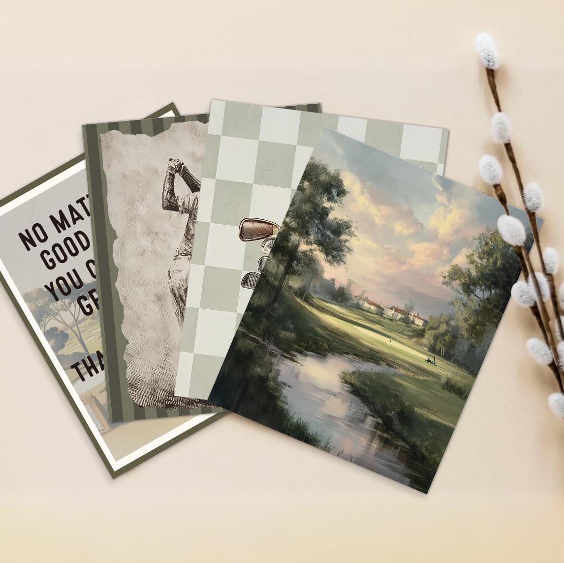 laveliabel Vintage Golf Wall Art Prints Set of 4 Unframed, Golf Pictures Wall Decor, GolfGifts for Men, Vintage Retro Checkered GolfPoster Prints for Home Room GolfOffice WallDecor 8x10inches