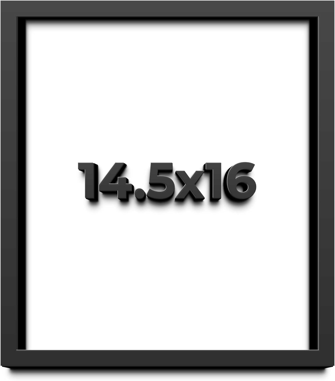 14.5x16 Shadow Box Black Solid Wood Display Frame with White Acid-Free Backing UV Acrylic & Hanging Hardware - with 3/4" Usable Depth