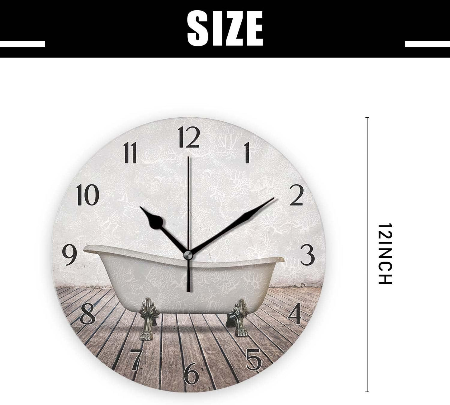 Battery Operated Wall Clocks 12 Inch,Bathroom Bathtubs,Silent Home Decor for Bathroom,Living Room,Bedroom