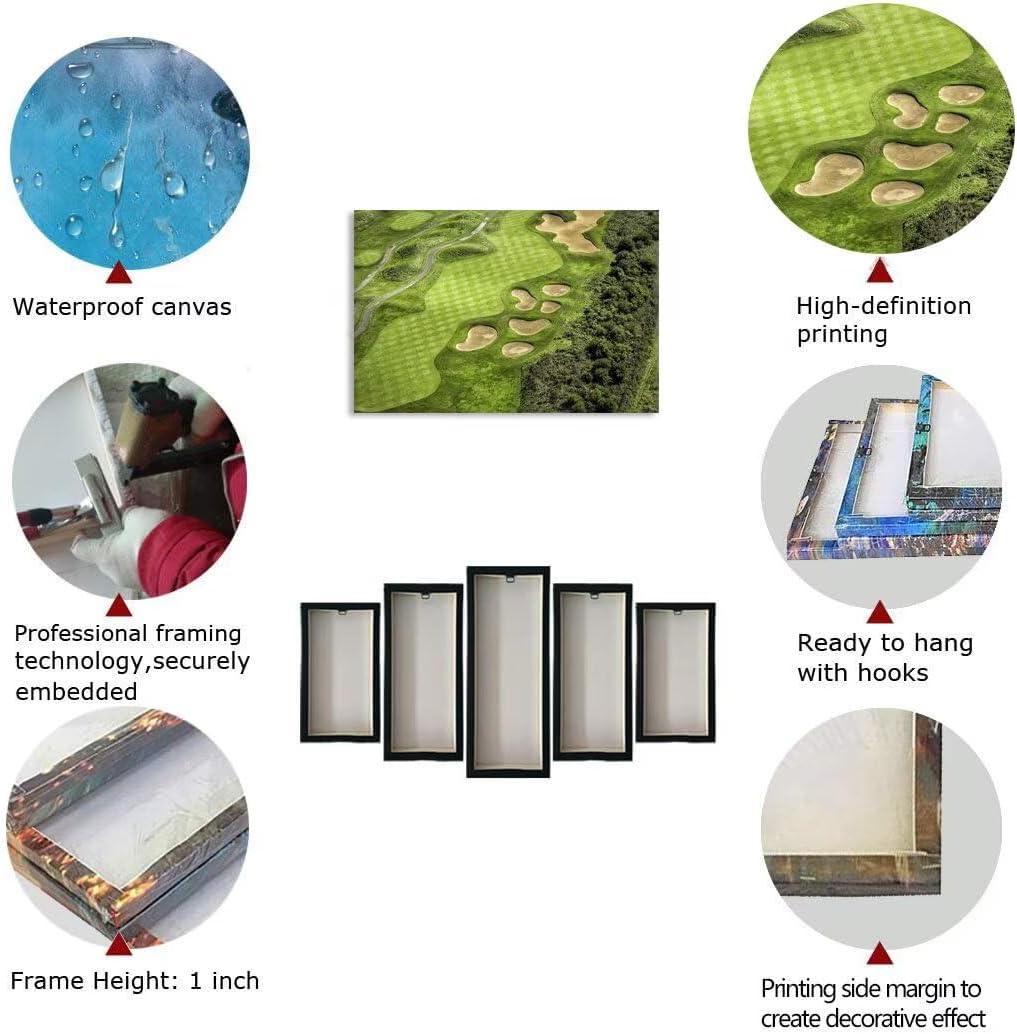 chenchenArt Golf Course Canvas Print for Living Room Decor, 12''H x 18''W, Waterproof, Framed Art Print