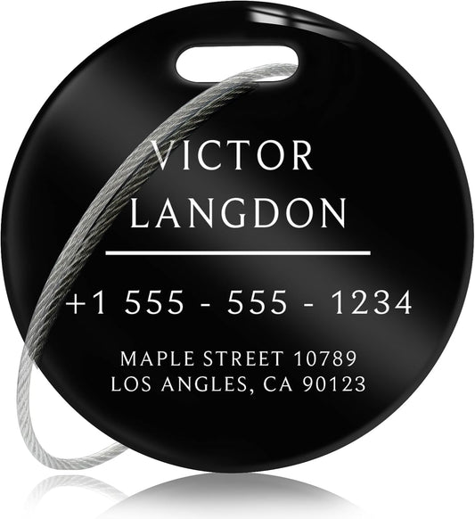 Stainless Luggage Tags for Suitcases: Metal Personalized Luggage Tags and Bags with Customizable Texts (Black)