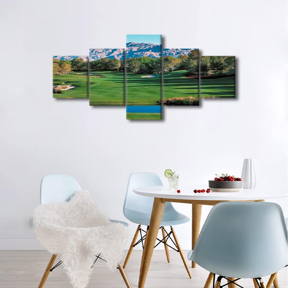 5 Piece Golf Course Wall Art Shadow Creek Golf Course Canvas Prints Wall Art American Nevada Paintings Golf Artwork for Living Room Bedroom Office Wall Decor Framed Ready to Hang - 50"W x 24"H