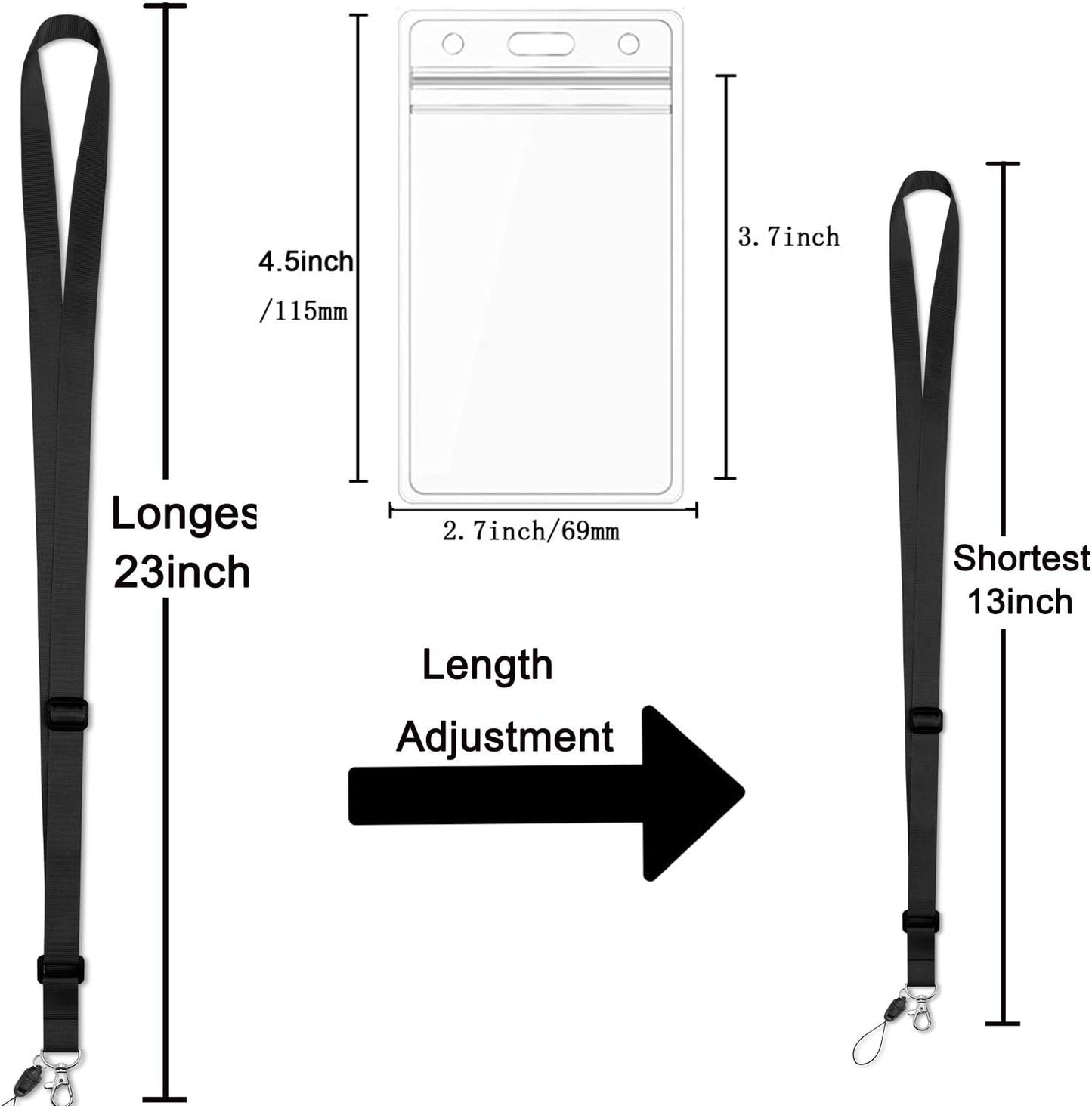 AMUU 6 Pack Black Lanyards Adjustable Extend Length with Vertical id Badge Holder for Women Keys Kids Men ID Card Holder Cruise Ship Waterproof Credit Card Name tag Holder