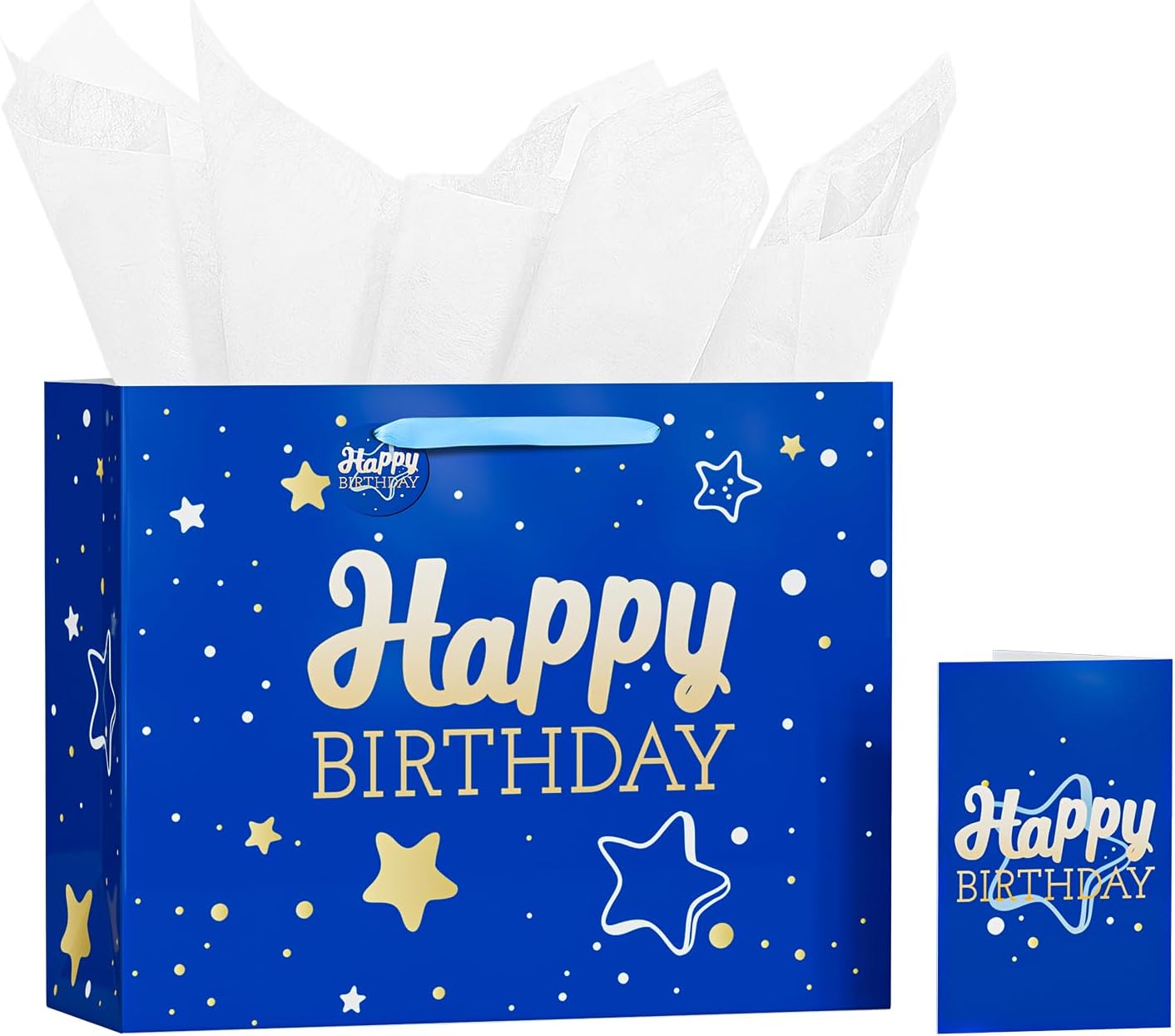 13" Blue Happy Birthday Gift Bag with Tissue Paper and Greeting Card for Party,Happy Birthday Gift Bag for Men Women,Gift Bags Medium size(1 PCS Blue Hot Stamping)