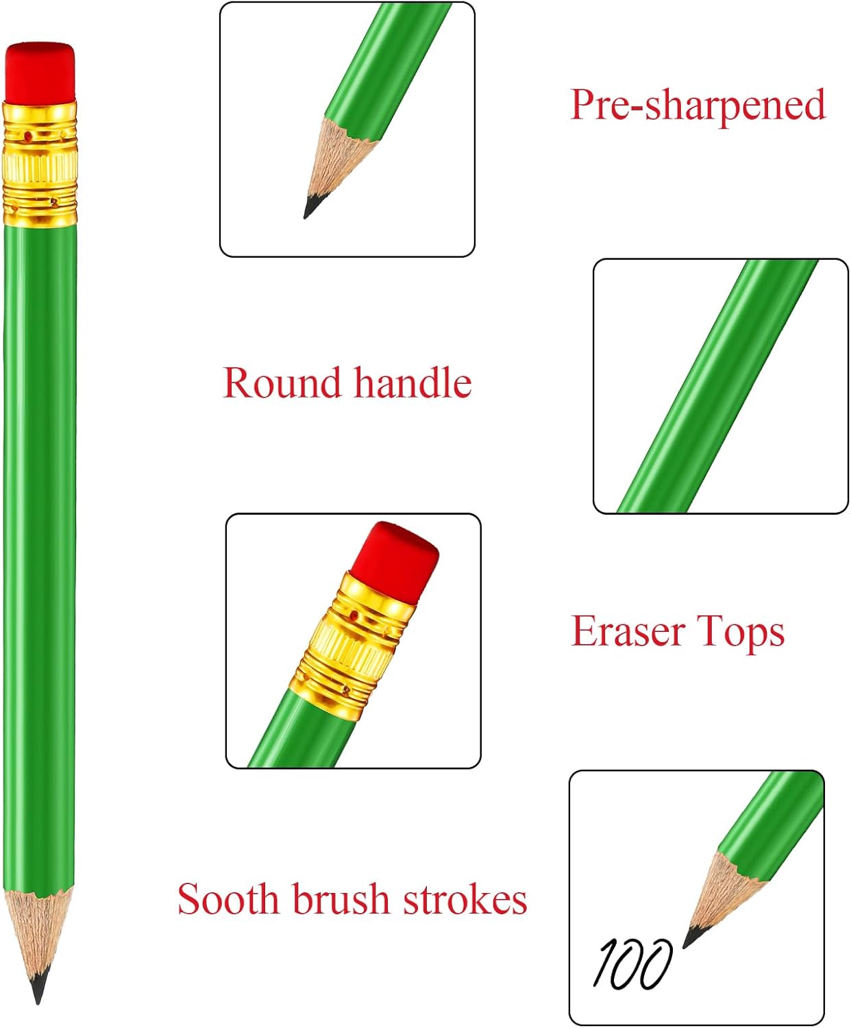 Outus 72 Pieces Golf Pencils Half Pencils with Eraser Mini Bulk Short #2 HB Pre Sharpened for Bridal Shower Wedding Office(Green)
