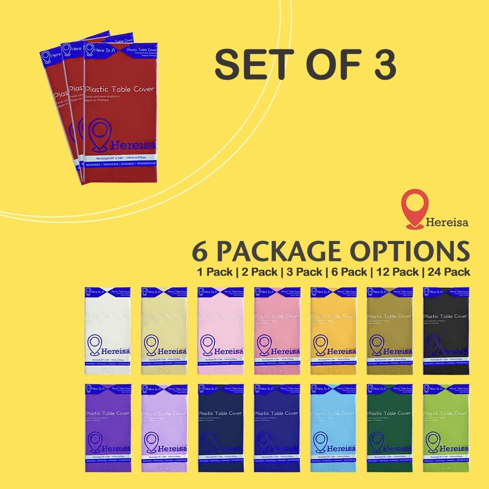 Brand Round Red Plastic 84" Disposable Tablecloth (3 Pack), Party & Event Decorative Cover