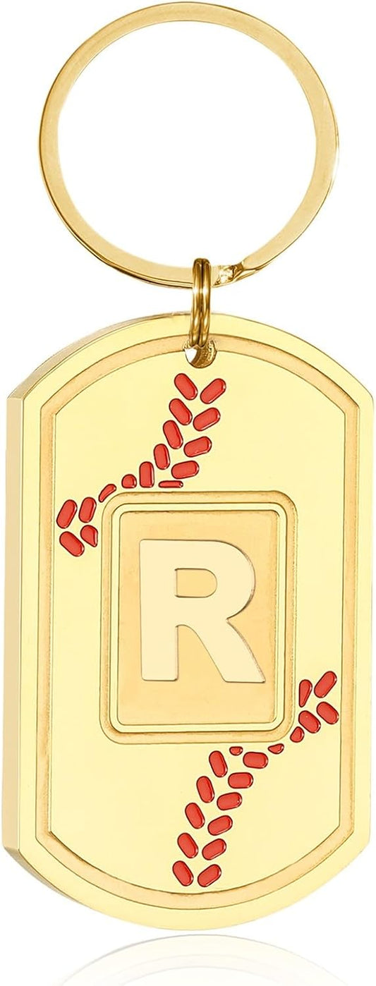 Initial Keychain Gifts for Men,Baseball Dog Tag Mens Keychains for Men Him Dad