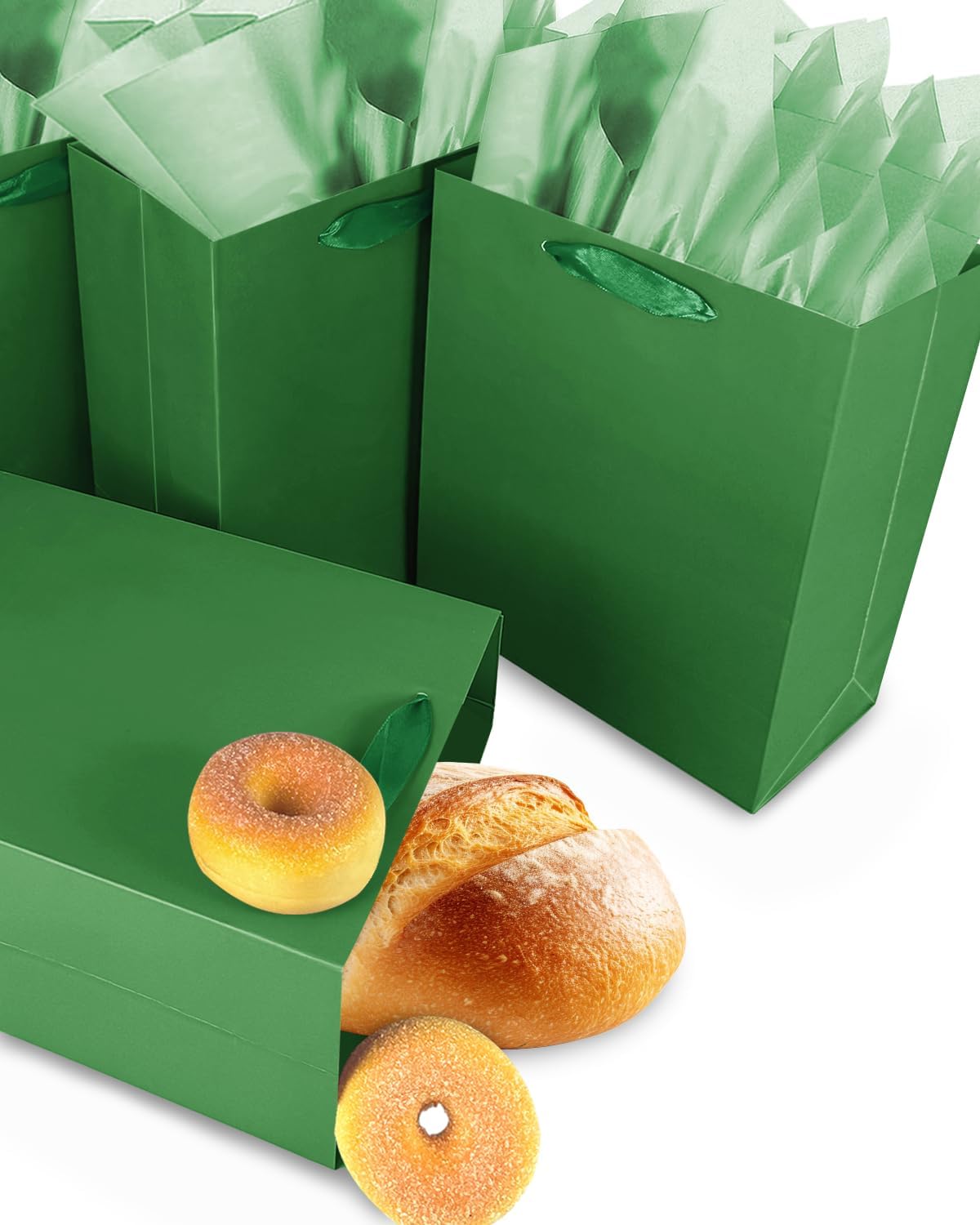 Gcardist Dark Green Gift Bags with Tissue Paper for Wedding, Birthday, Party Supplies-7.9"x4.3"x9.6" Medium Size Cardboard Gift Bags（5pcs Bags +10pcs Tissue Paper ）