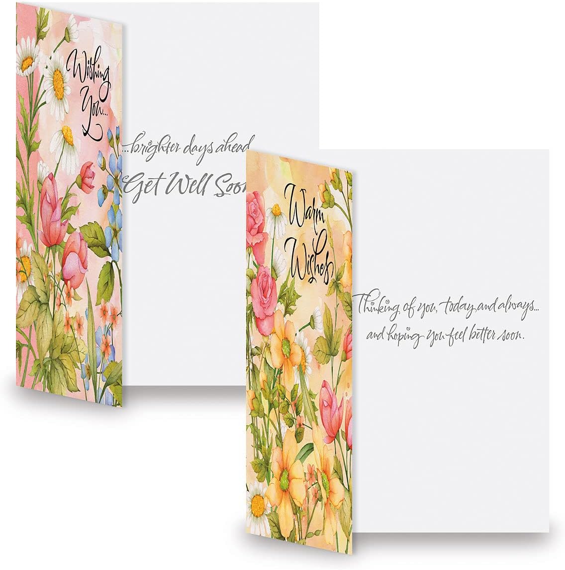 Watercolor Garden Get Well Greeting Cards - Set of 8 (4 designs) Large 5 x 7, Sentiments Inside, Thinking of You