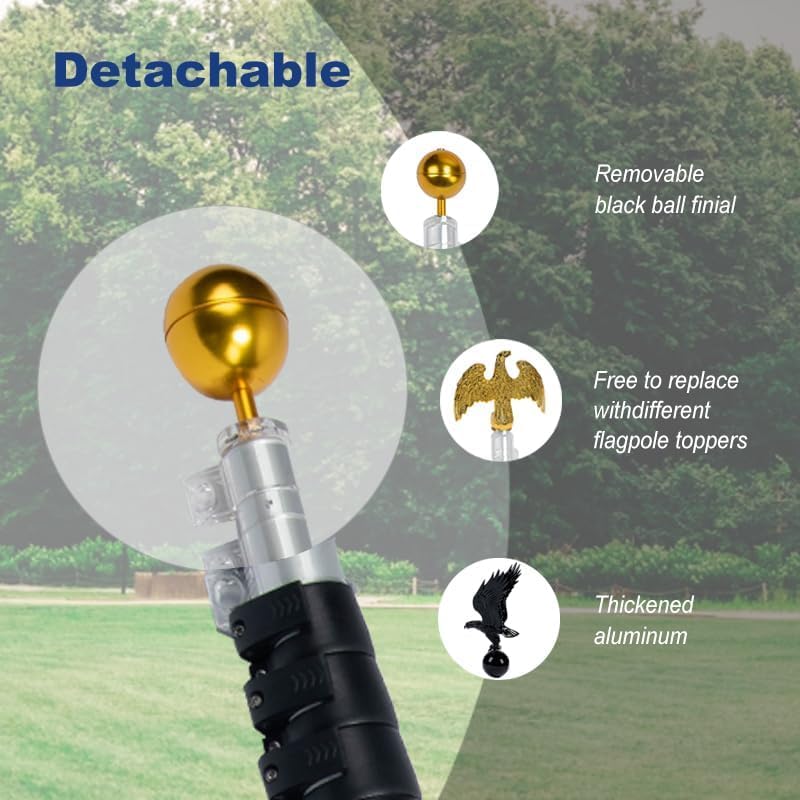 iElyiEsy Telescoping Flag Poles 20ft - Extra Thick Outdoor 16 Gauge Telescopic Flag Pole for Yard House,Residential Commercial,Dock,with Two 3x5 American Flags,Sliver