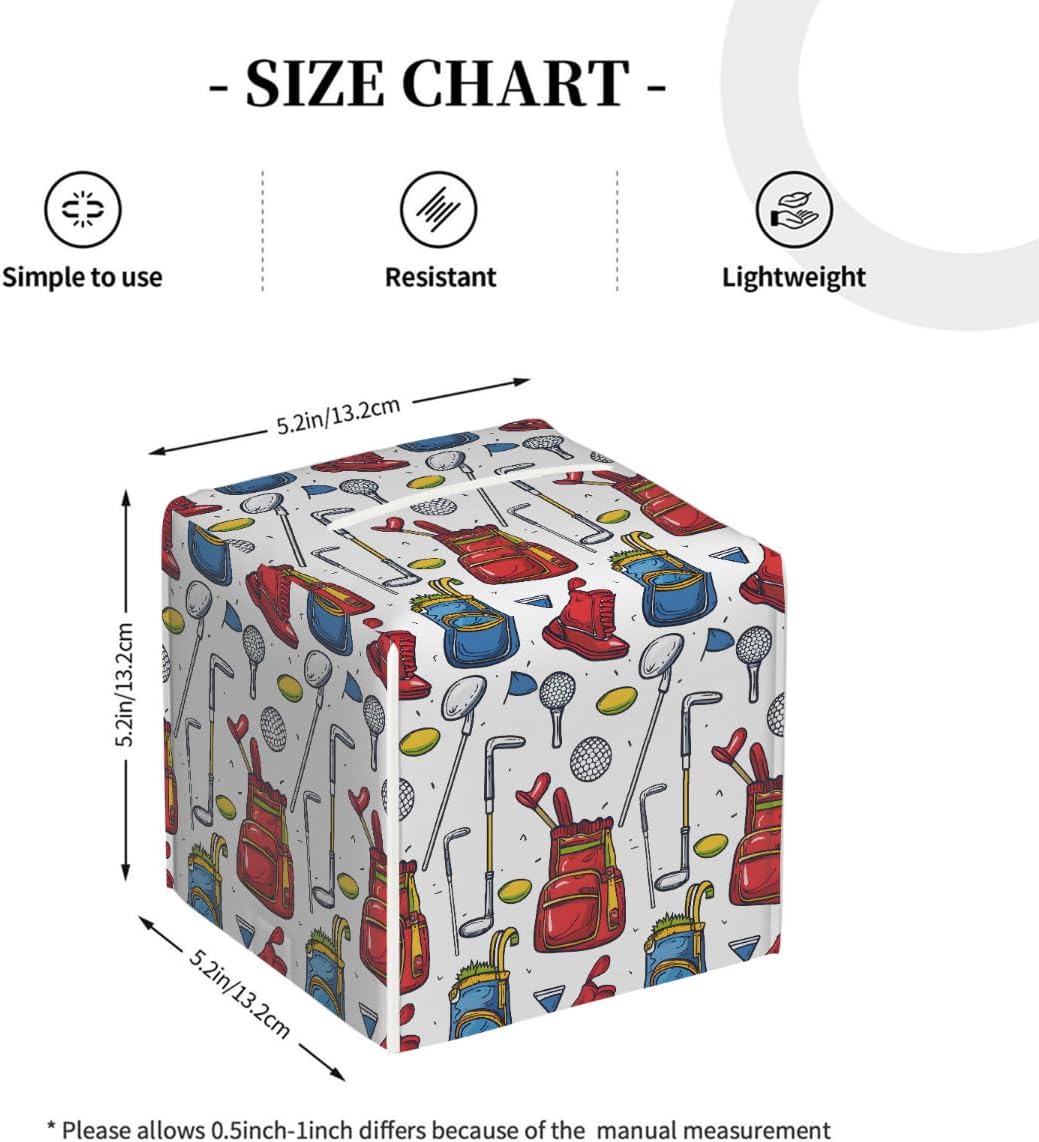 Square Leather Tissue Box Cover, Waterproof Napkin Dispenser with Golf Balls Print, Tissue Holder for Bathroom, Living Room, Bedroom, Office, and Car Decor