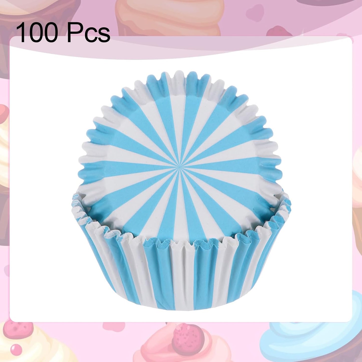 HARFINGTON 100 Count Cupcake Liners Blue Stripe Cupcake Cups Standard Size Muffins Liners Papers Baking Cups Wrappers Greaseproof for Party Wedding Birthday