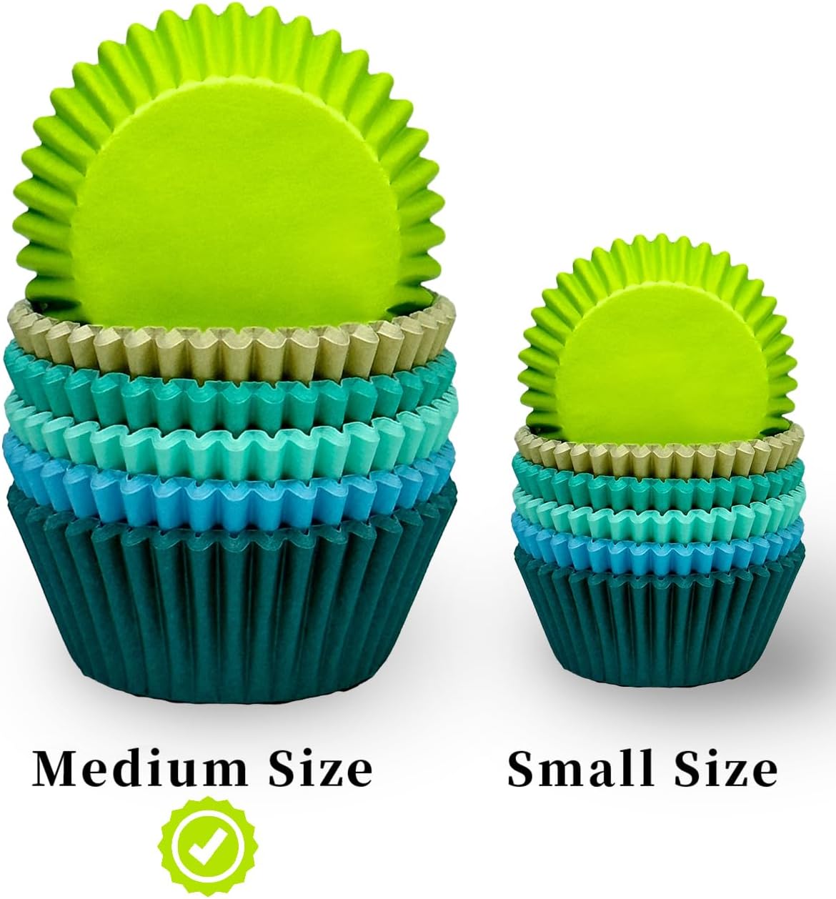 qiqee 300 Counts Cupcake Liners Cupcake Cups Food Grade 6 Solid Green Colors Cupcake Papers Muffin Baking Cups Cupcake Wrappers (Standard Size)