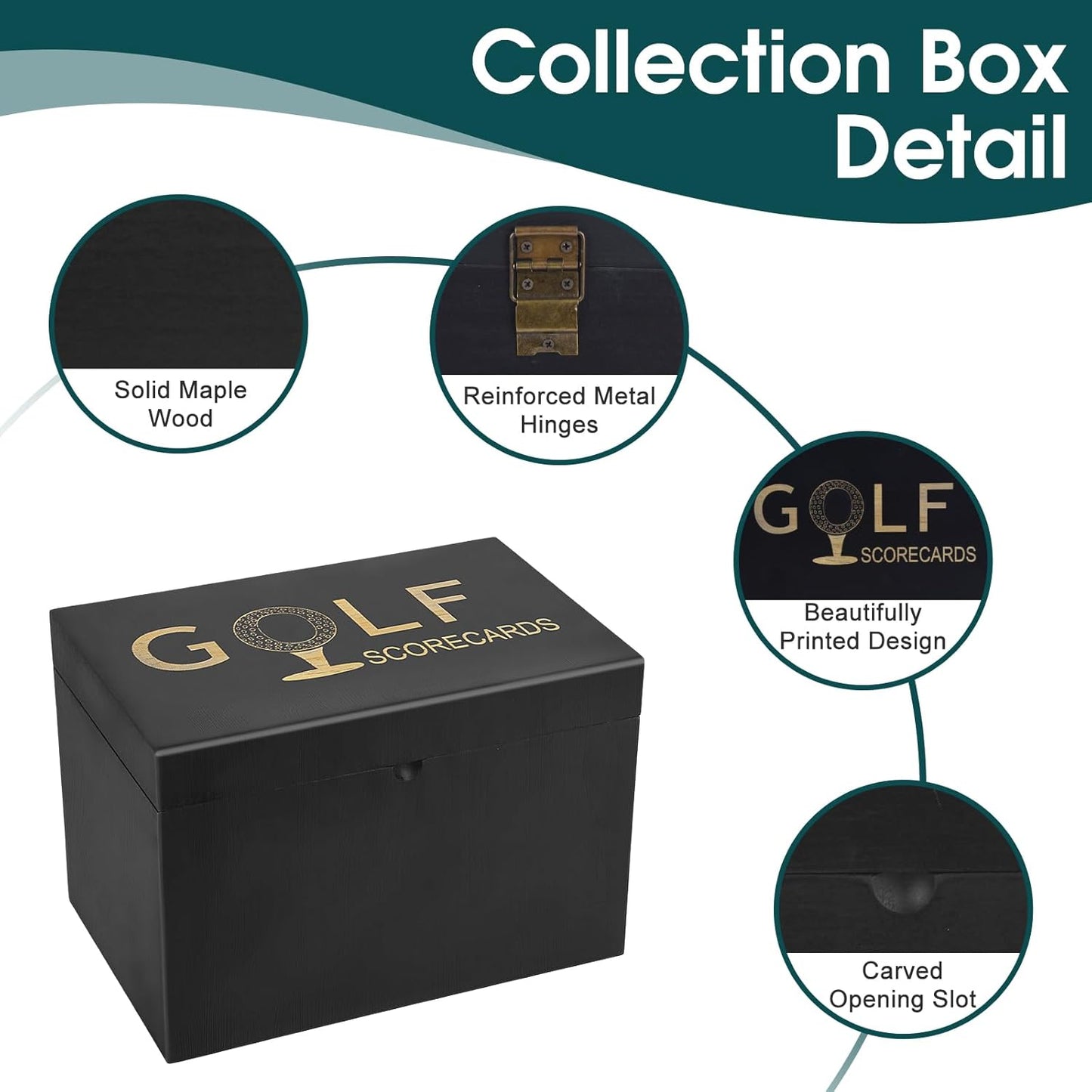 Golf Scorecard Collection Box, Golf Storage Box With 5 Wooden Dividers, Scorecard Keeper For Keepsakes Cards Club Storage Score Book Pencil Log, Unique Golf Gift (Black)
