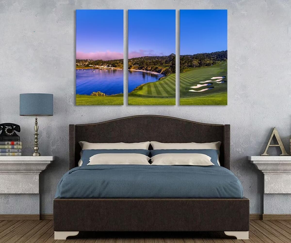 USA Monterey California Pebble Beach Golf Course Wall Art for Living Room Bedroom Bathroom Home Decorations Golf Club Pictures Posters Framed Artwork Canvas Prints Ready to Hang(12''W x 24''H x3)