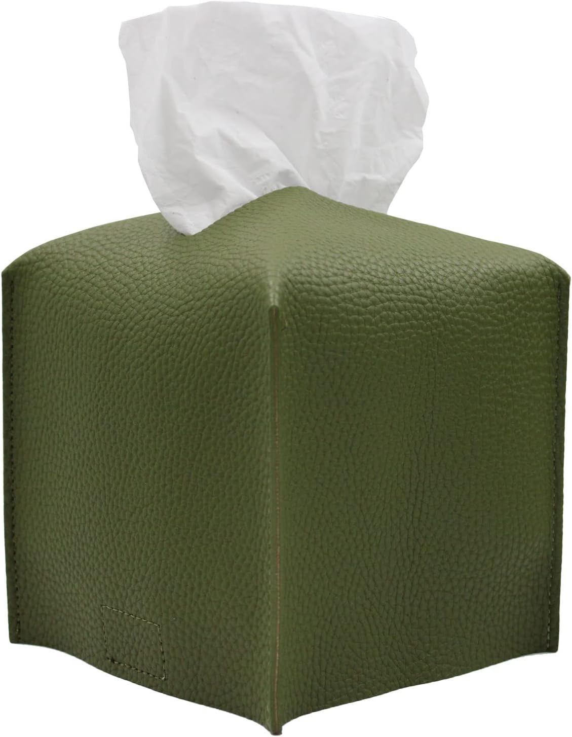 Livelab Tissue Box Cover, Square Decorative PU Leather Tissue Box Holder Modern Tissue Case Facial Paper Organizer Dispenser for Bathroom, Vanity Countertop, Night Stands, Desk 5X5X5'' | Olive Green