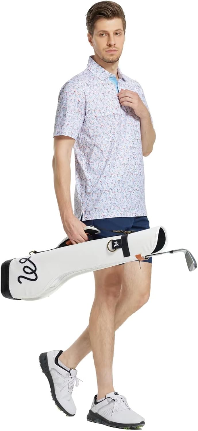 M MAELREG Mens Golf Shirt Short Sleeve Dry Fit Print Moisture Wicking Performance Patterns Collared Polo Shirt