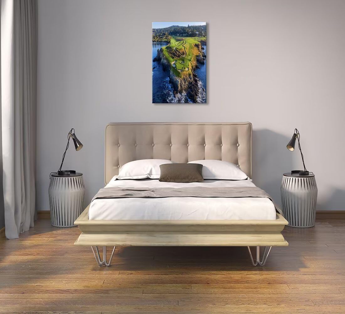 Pebble Beach Golf Course Canvas Wall Art for Living Room Bedroom Bathroom Home Decorations Sports Landscape Office Room Decor Golf Framed Artwork Giclee Prints Ready to Hang(12''W x 18''H)